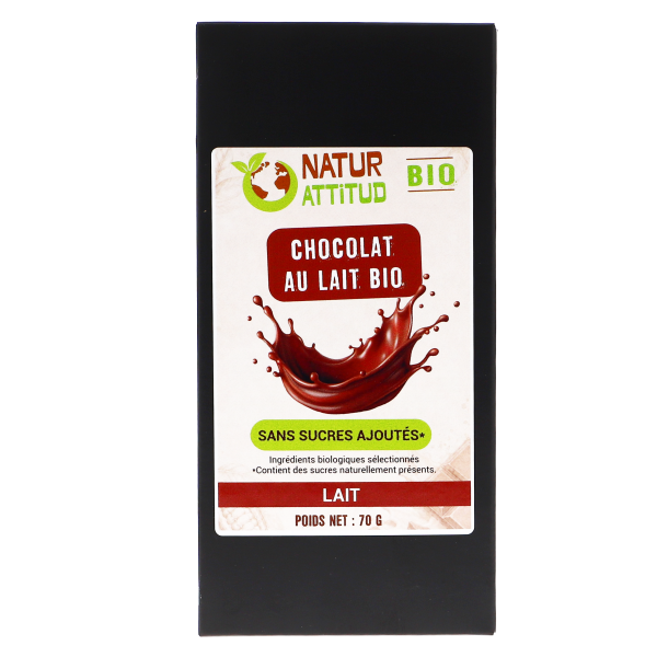 Lot de 10 - Chocolat au Lait BIO Sans Sucres Ajoutés (au Xylitol) - 10 x 70 g - Natur\'Attitud