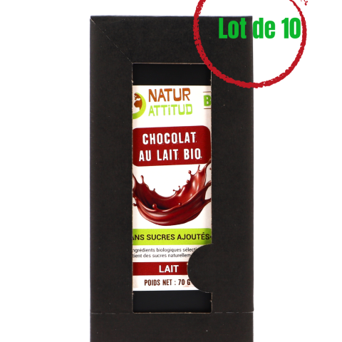 Lot de 10 - Chocolat au Lait BIO Sans Sucres Ajoutés (au Xylitol) - 10 x 70 g - Natur\'Attitud