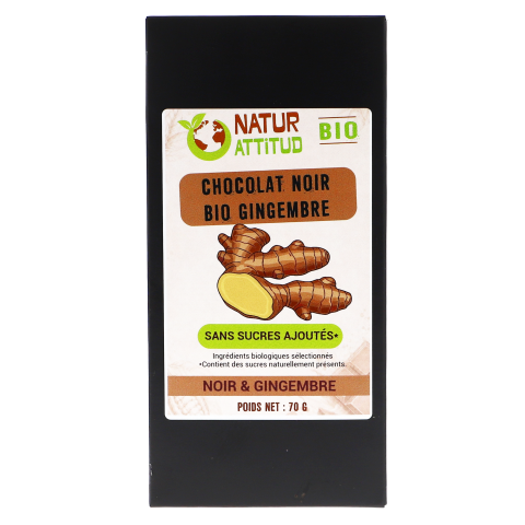 Chocolat Noir BIO Gingembre Sans Sucres Ajoutés (au Xylitol) - 70 g - Natur\'Attitud