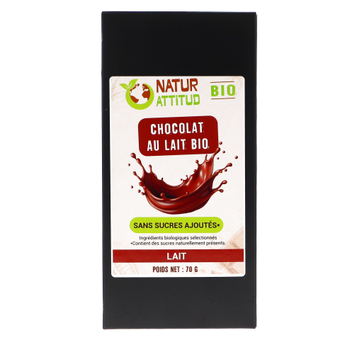 Chocolat au Lait BIO Sans Sucres Ajoutés (au Xylitol) - 70 g - Natur\'Attitud
