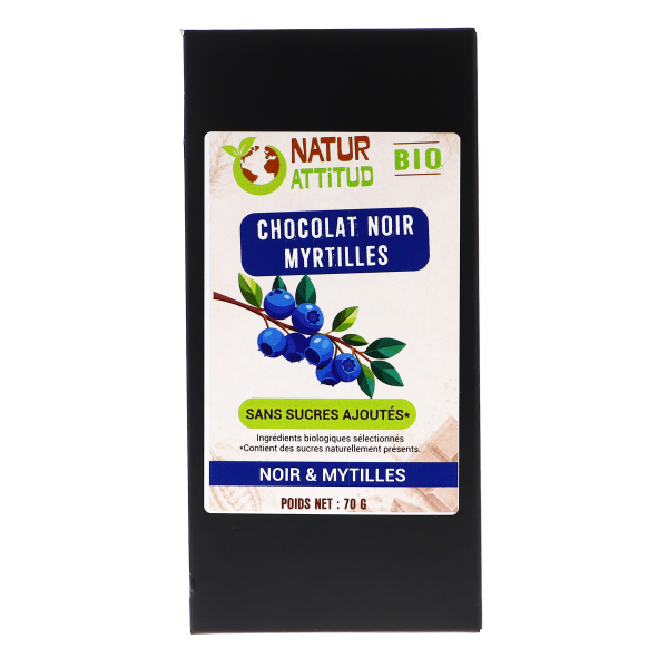 Lot de 10 - Chocolat Noir BIO Myrtilles Sans Sucres Ajoutés (au Xylitol) - 10 x 70 g - Natur\'Attitud